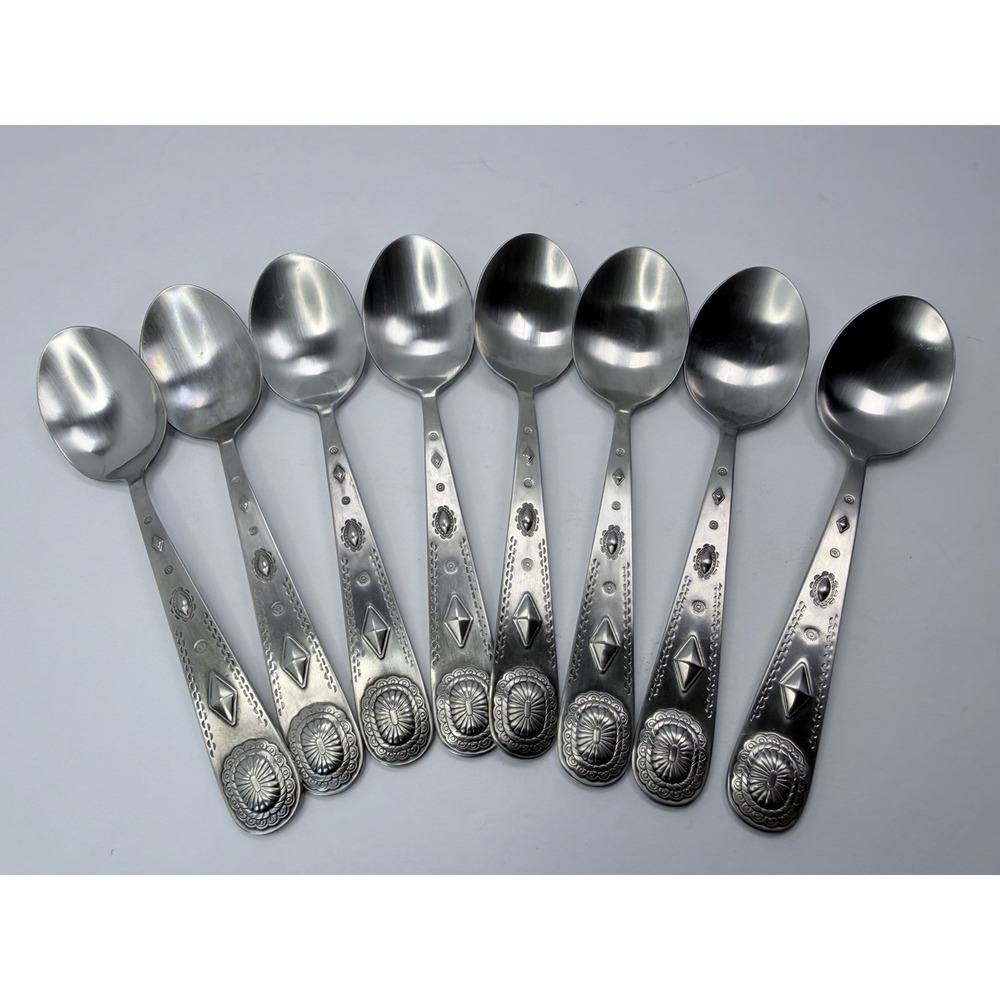 Wallace TAOS Stainless Southwest Motif 8 Oval Soup Spoons 18/0 Flatware #2